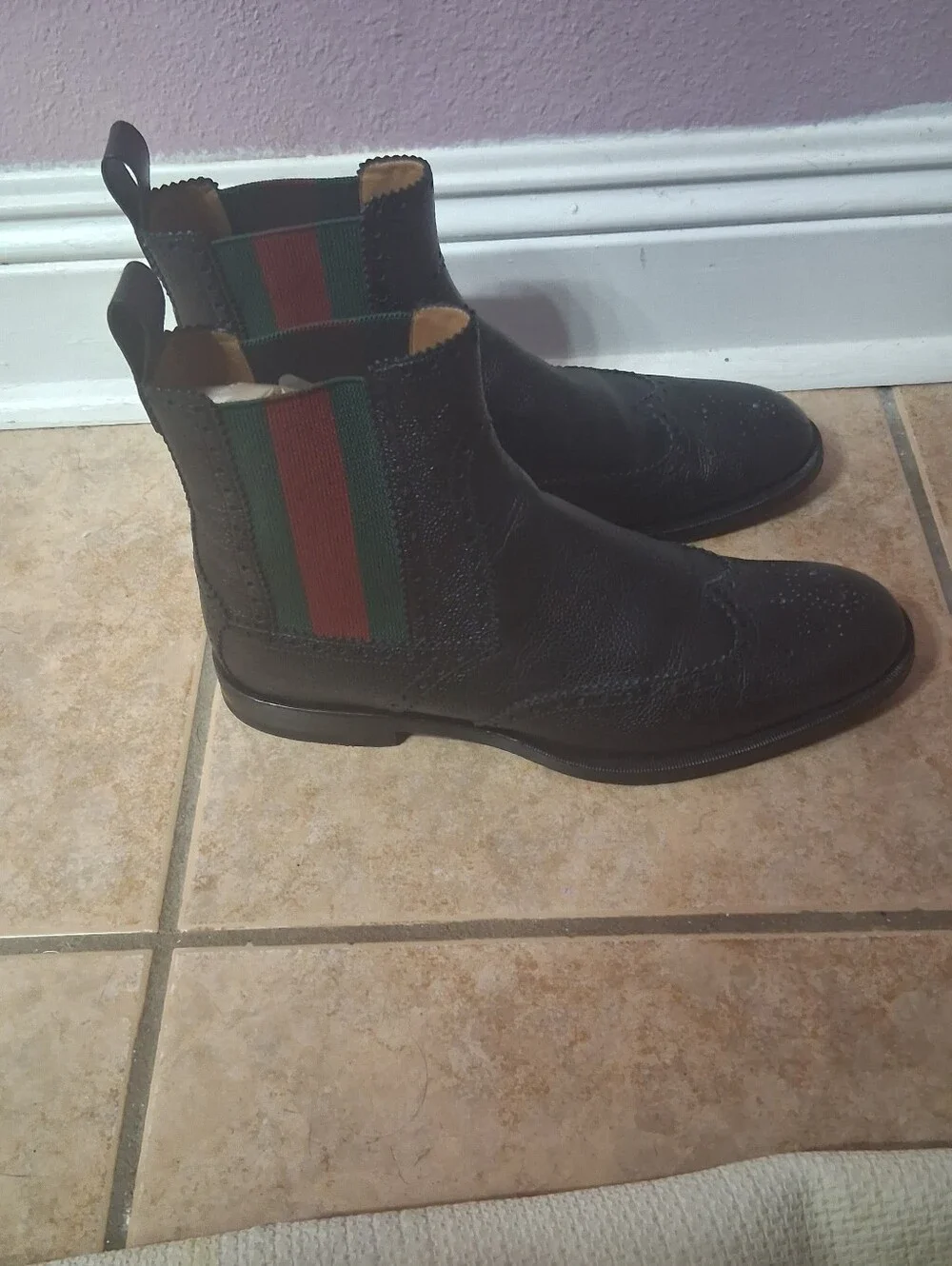Men's  Gucci Web Black Leather Chelsea Wingtip Boots